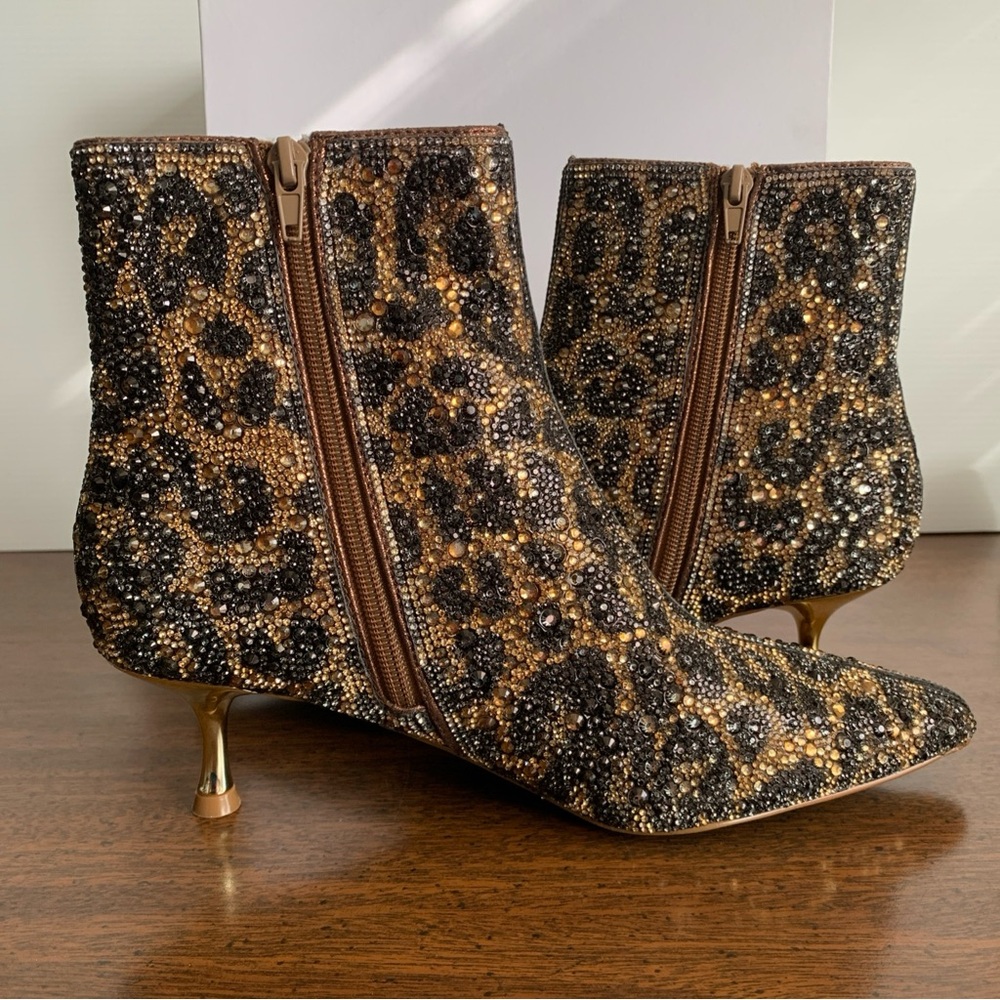 Betsy Johnson Leopard Boots Ladies Size 8 Rhinestone Glitter - Picture 7 of 15